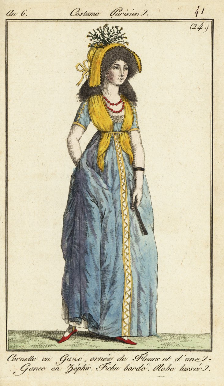Fashionabla kvinna i en gasvävskornett, Tivoli av French School