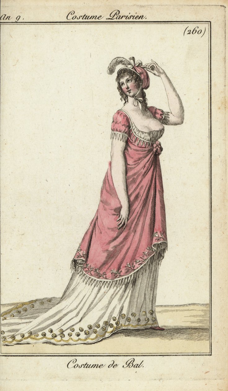 Fashionabla kvinna i en lyxig balklänning, Paris av French School