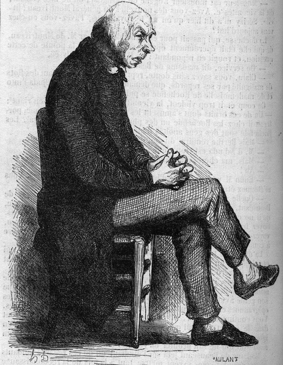 Fader Goriot. Gravyr i mitten av 1800-talet. Illustration till "The Father Goriot" av Honore de Balzac (1799-1850). av French School