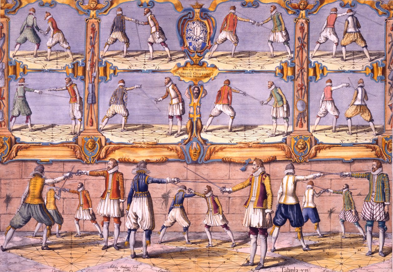 Fäktning, från Academie de lEspée av Girard Thibault, publicerad 1630 av French School