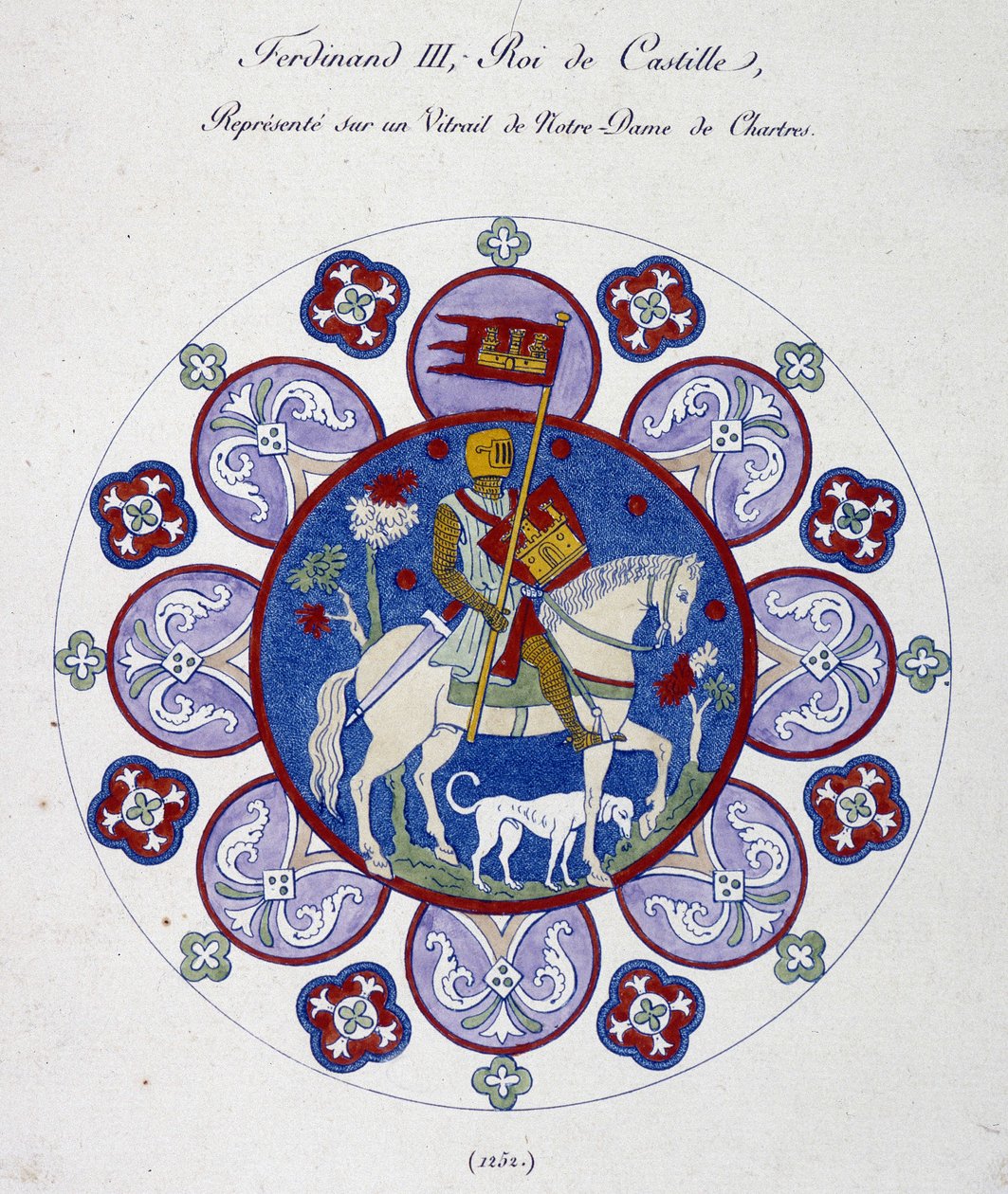 Fernand III, kung av Kastilien, föreställer på ett målat glas Notre Dame de Chartres (1252). College liknelse. av French School