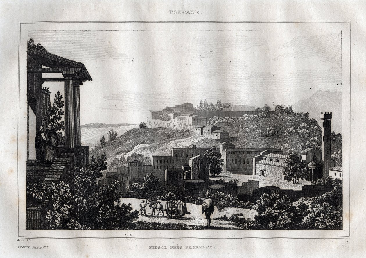 Fiesole -Toscana - Gravyr från "" Pittoreska Italien"" av M. de Norvins, Ch. Nodier 1834-1836. av French School