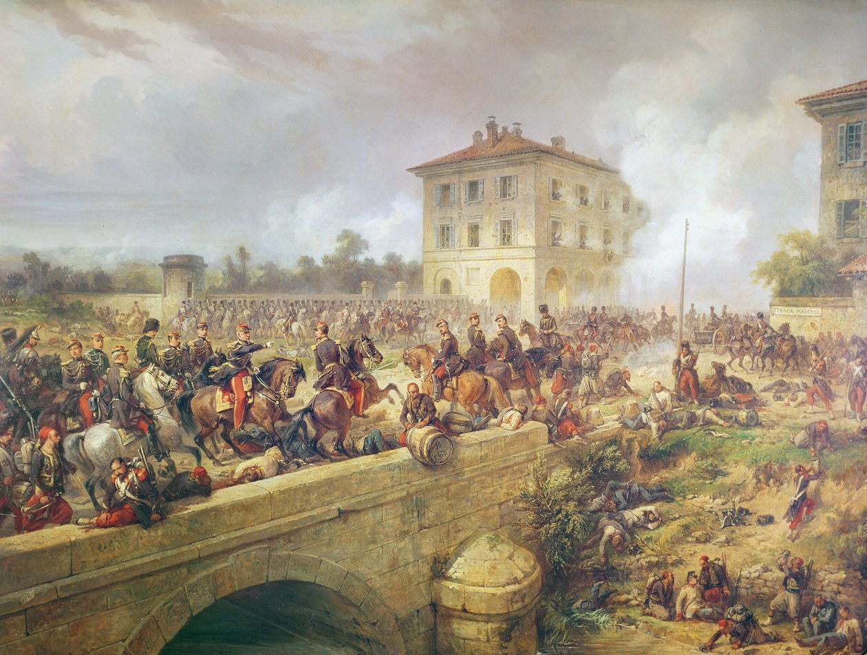 Slåss vid bron av Boffalora under slaget vid Magenta, 4 juni 1859, ca 1859 av French School