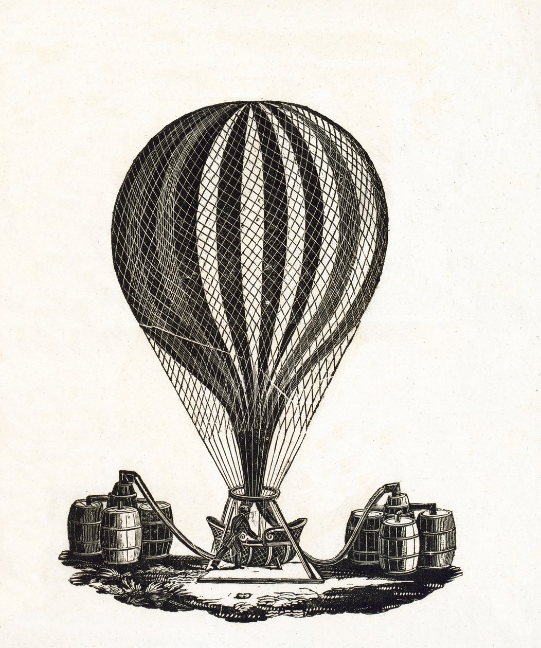 Fylla en luftballong med gas, ca 1790 (trägravyr) av French School