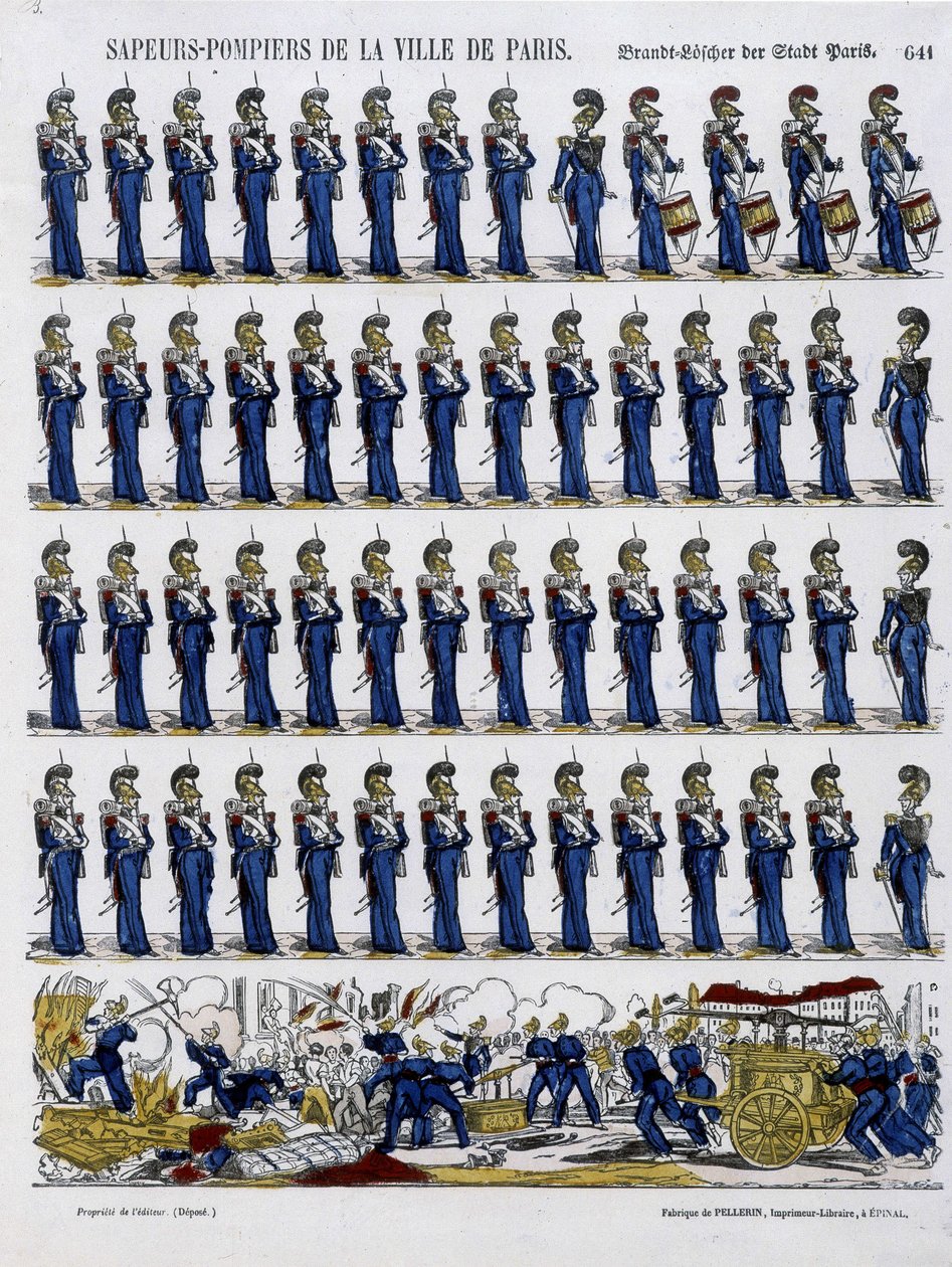 Brandmän i staden Paris - Bild av Epinal, cirka 1852 av French School