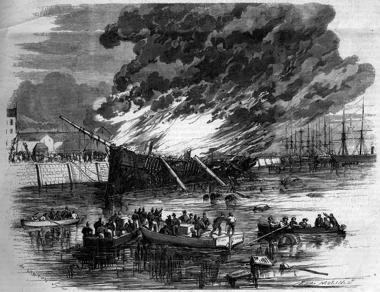 Fire of the "Gillchrest" i hamnen i Le Havre, Seine Maritime (76) av French School