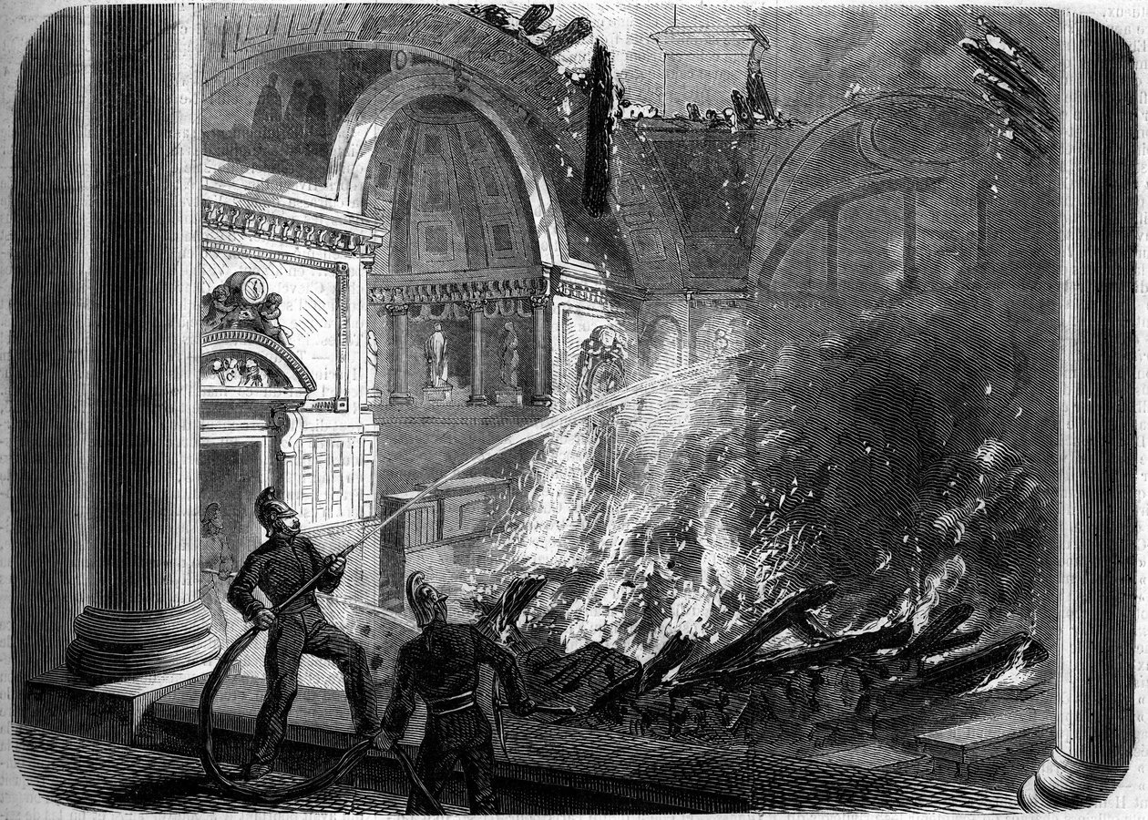 Brand i senatens kammare, Palais du Luxembourg, Paris, 27 oktober av French School