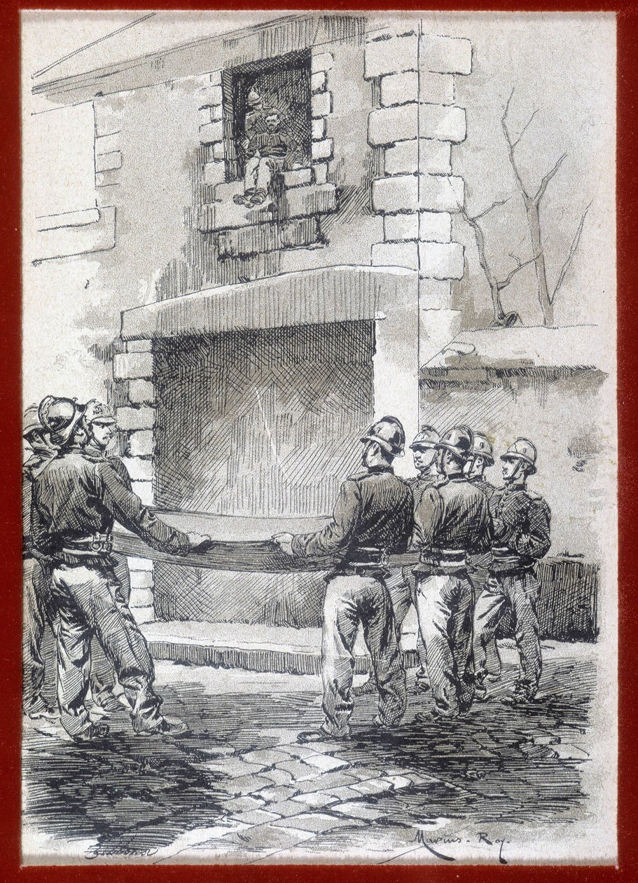 Brandmän, The Rescue Blanket, n.d. tidigt 1800-tal. av French School
