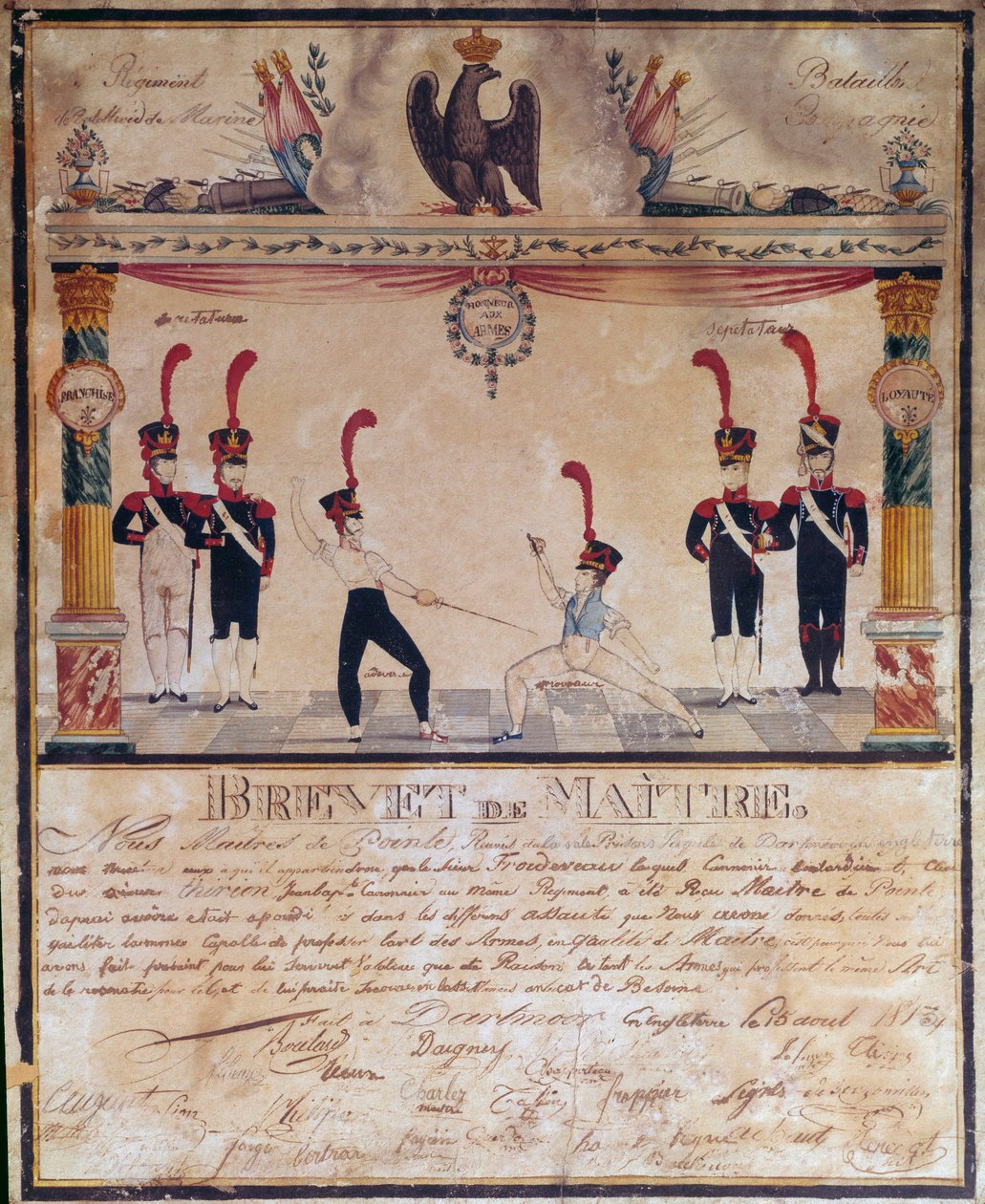 Första imperiet: Master of Arms certifikat 1813. Fäktningdiplom, Paris, Musee de l