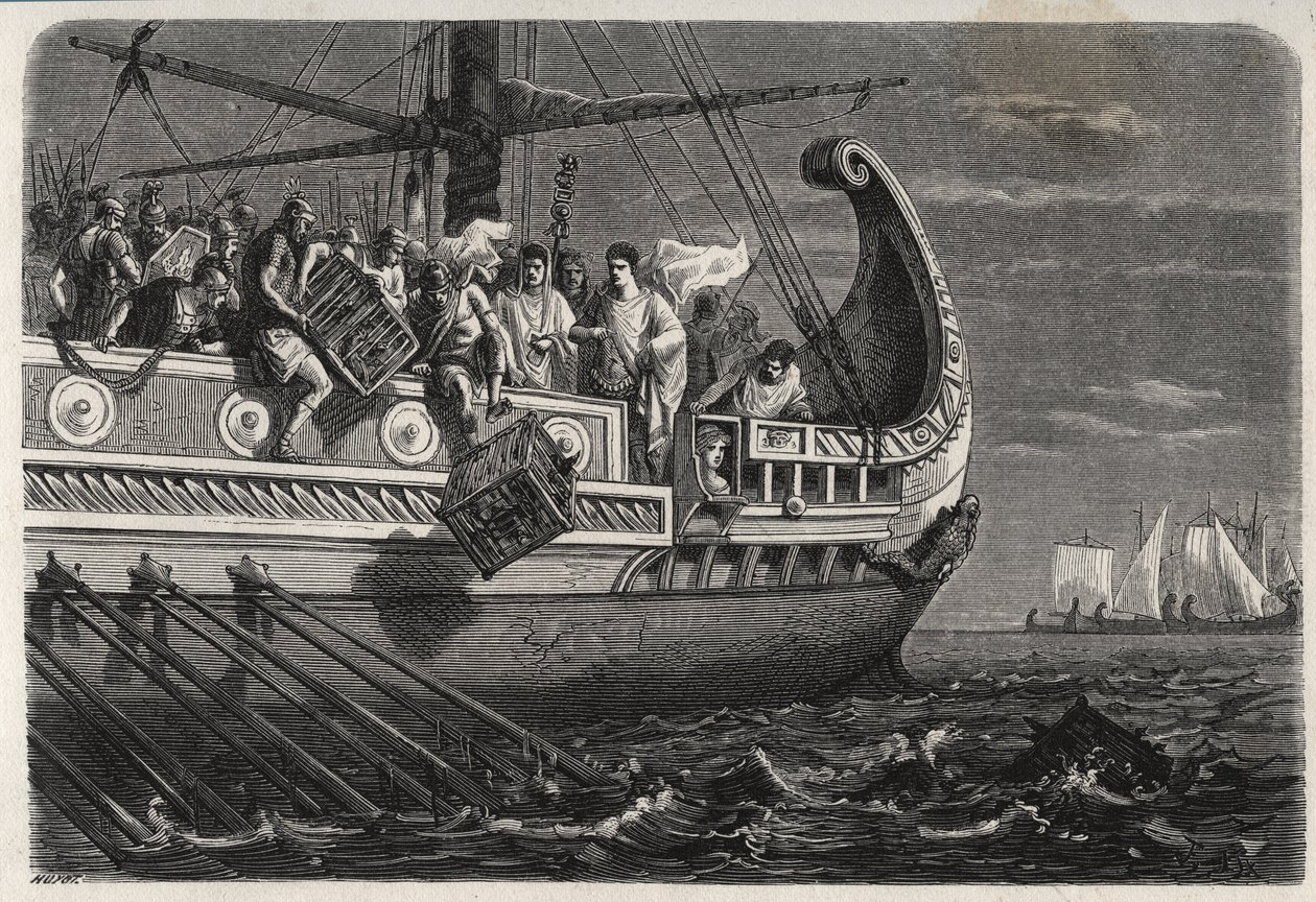 Första puniska kriget - Publius Claudius Appius Pulcher (död omkring 240 f.Kr.) före slaget vid Drepanum (249 f.Kr.) gör att heliga kycklingar kastas i havet - Första puniska kriget - Slaget vid Drepana - Publius Claudius Appius Pulcher före slaget vid Dre av French School