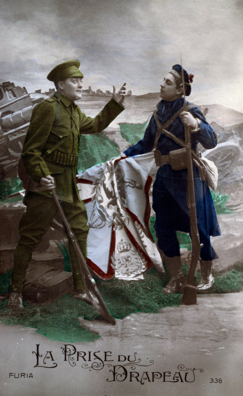 Första världskriget: Vykort "Flaggan" 1914 (foto) av French School