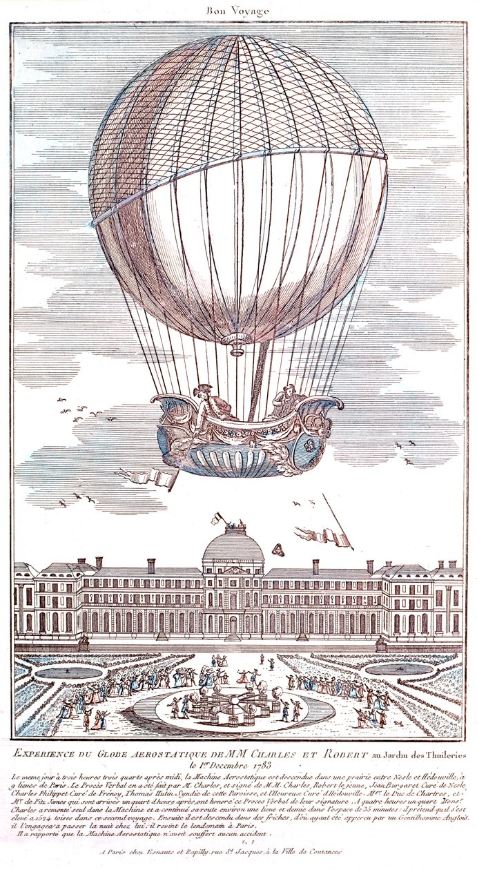 Första bemannade flygningen med väteballong, 1783 av French School