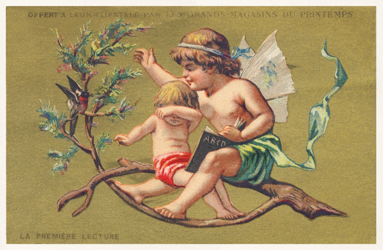 Första läsningen, sent 1800-tal (chromo) av French School