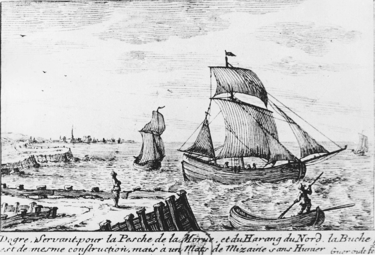 Fiskebåt efter torsk och strömming - gravyr, n.d av French School