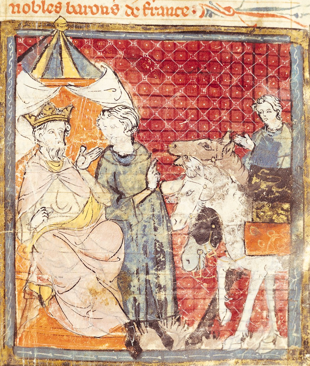 Fol.133r Roland tar farväl av Karl den Store (742-814), Grandes Chroniques de France, 1375-79 av French School