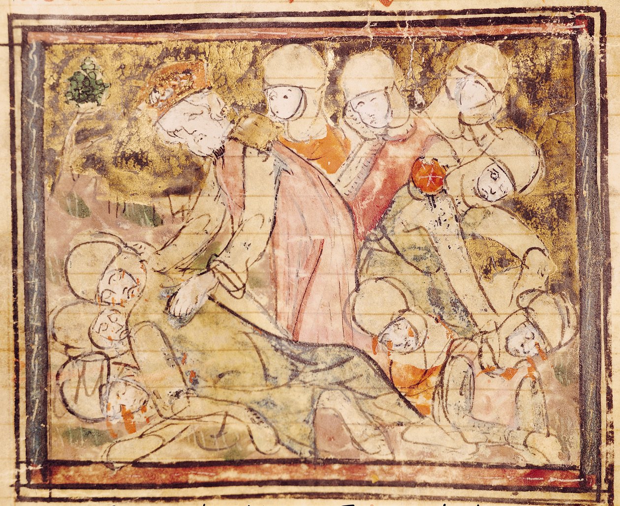 Fol.136v Hur Karl den Store (742-814) hittade Roland död, från Grandes Chroniques de France, 1375-79 av French School