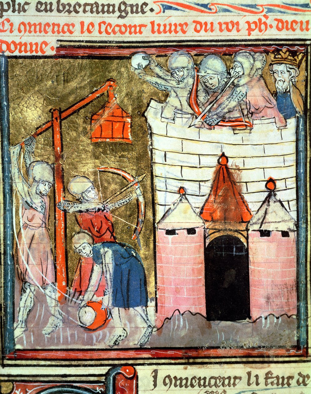 Fol.261v Belägring av Chateau de Chinon, från Grandes Chroniques de France, 1375-79 av French School