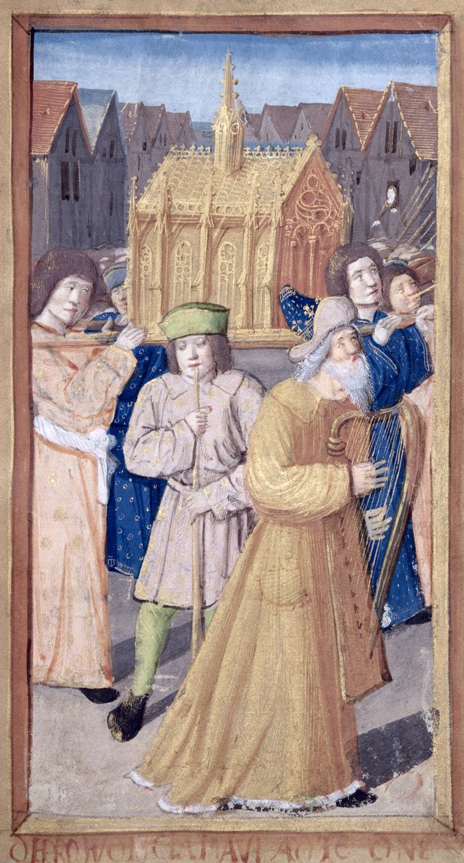 Fol.56r David och förbundets ark, från Heures a lUsage de Rome av French School