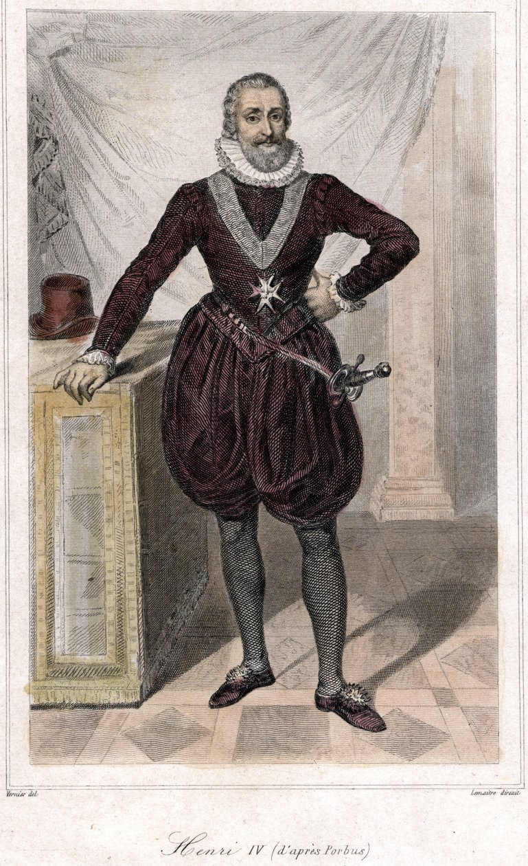 Fotporträtt av Henri IV (1553 - 1610) med ett svärd. av French School