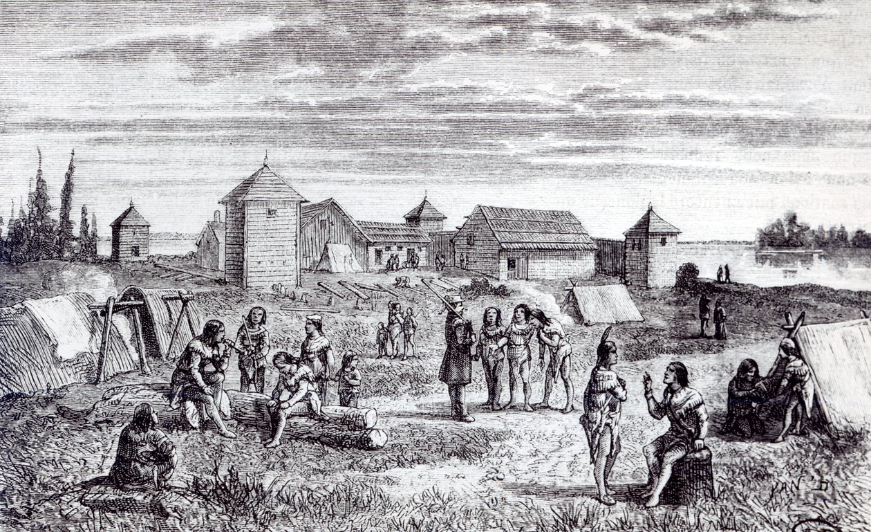 Fort Youkon, en handelsstation för Hudson Bay Company, 1800-talet av French School