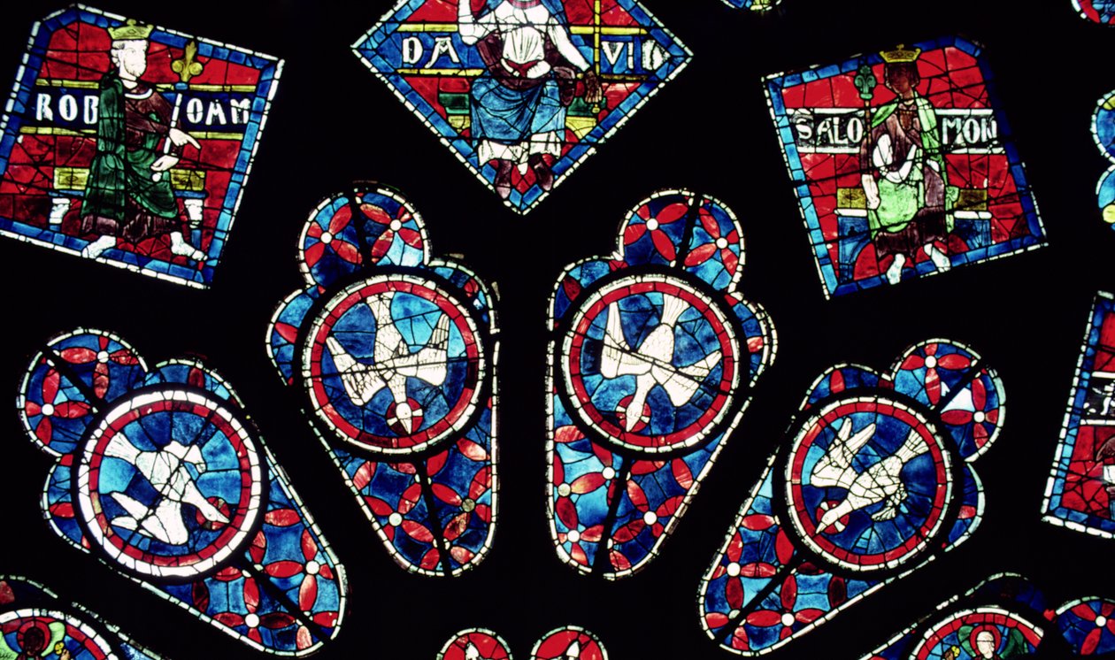 Fyra duvor, detalj från norrrosfönstret, c.1223 av French School