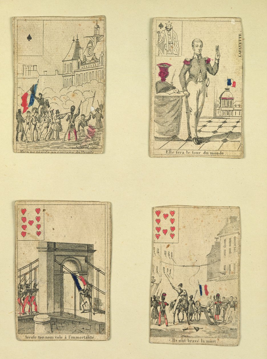 Fyra spelkort till minne av hjältarna från juli 1830, 1831 av French School