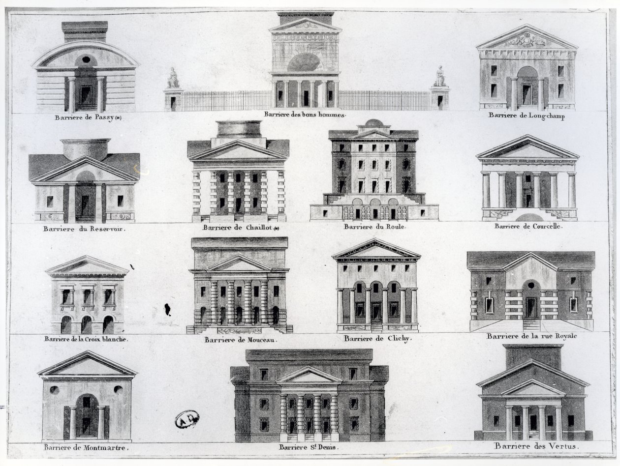 Fjorton av barriärerna designade av Claude Nicolas Ledoux för muren av Farmers-General runt Paris av French School