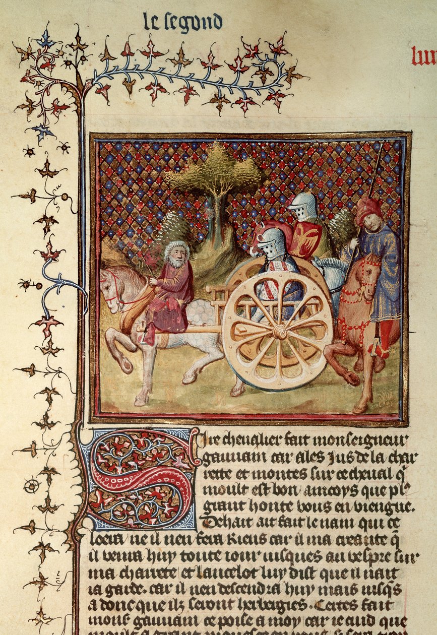 Fr.119 fol.312v Lancelot, vagnens riddare, 1344 av French School
