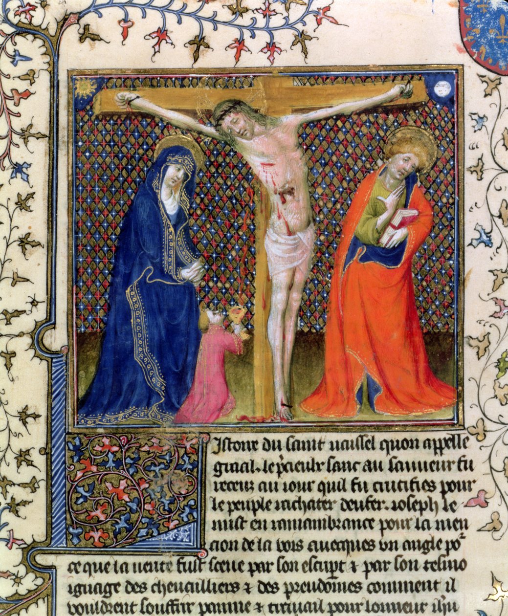 Fr.120. f.520 Josef av Arimathaea samlar in den korsfäste Kristi blod från La Quite de Saint Graal av French School