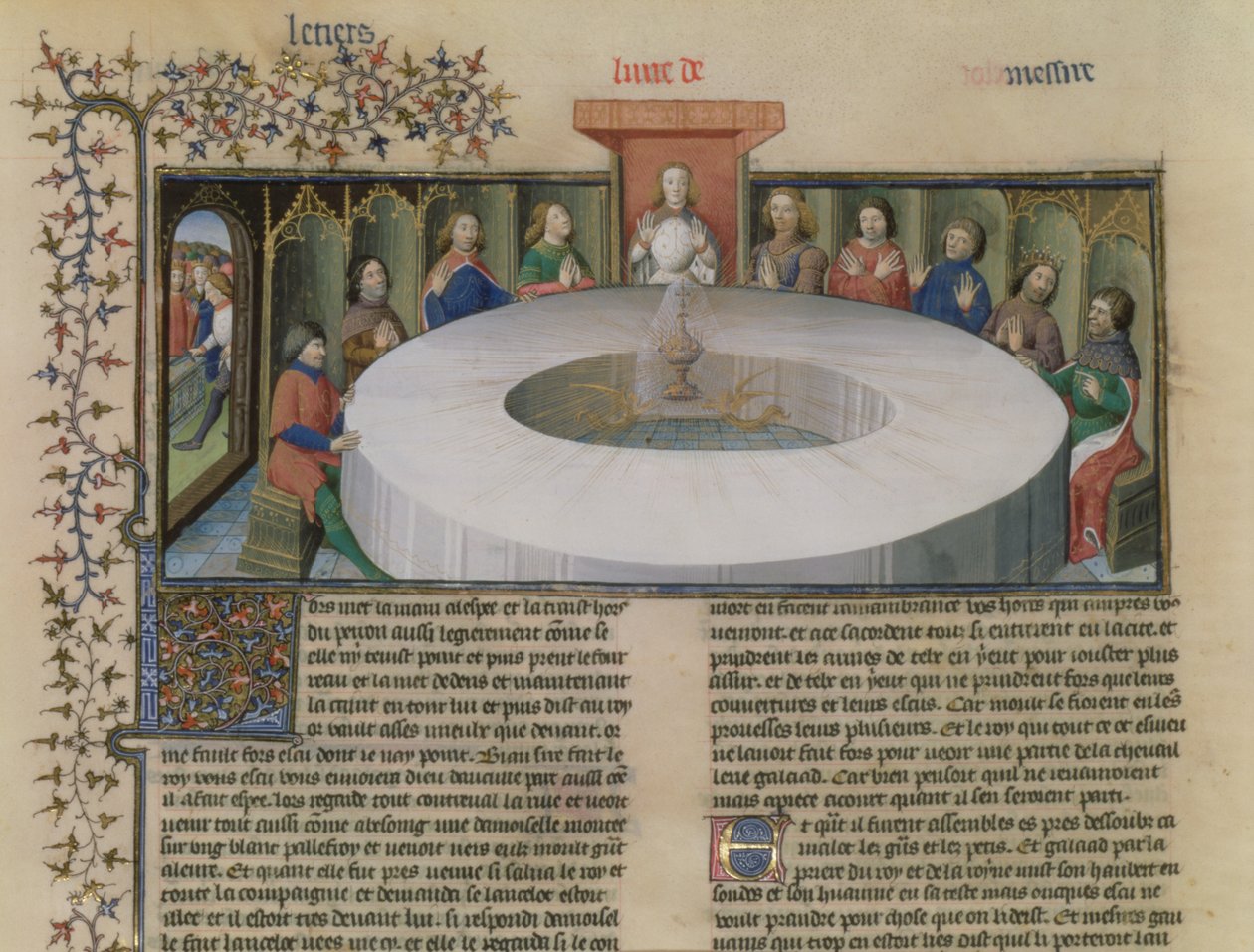 Fr.120 f.524v Riddarna av det runda bordet från The Story of Lancelot, från La Quite de Saint Graal av French School