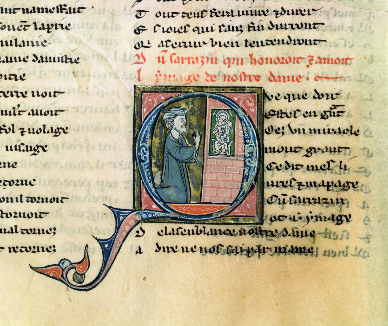 Fr.1533 f.100v Saracen konverterad av en bild av Jungfrun, från La Vie Nostre Dame av French School