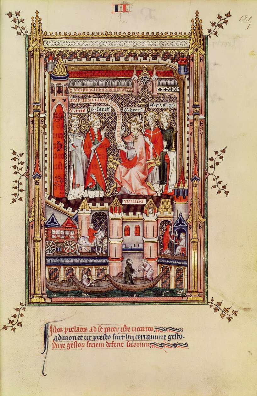 Fr 2091 fol.125 St. Saintin och St. Antonin, uppmanas att skriva historien om St. Denis liv, från Vie de St. Denis, 1317 av French School
