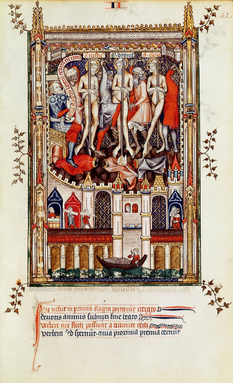 Fr 2092 f.42 Tredje flagellationen av St. Denis och hans följeslagare, från Vie de St. Denis, 1317 av French School