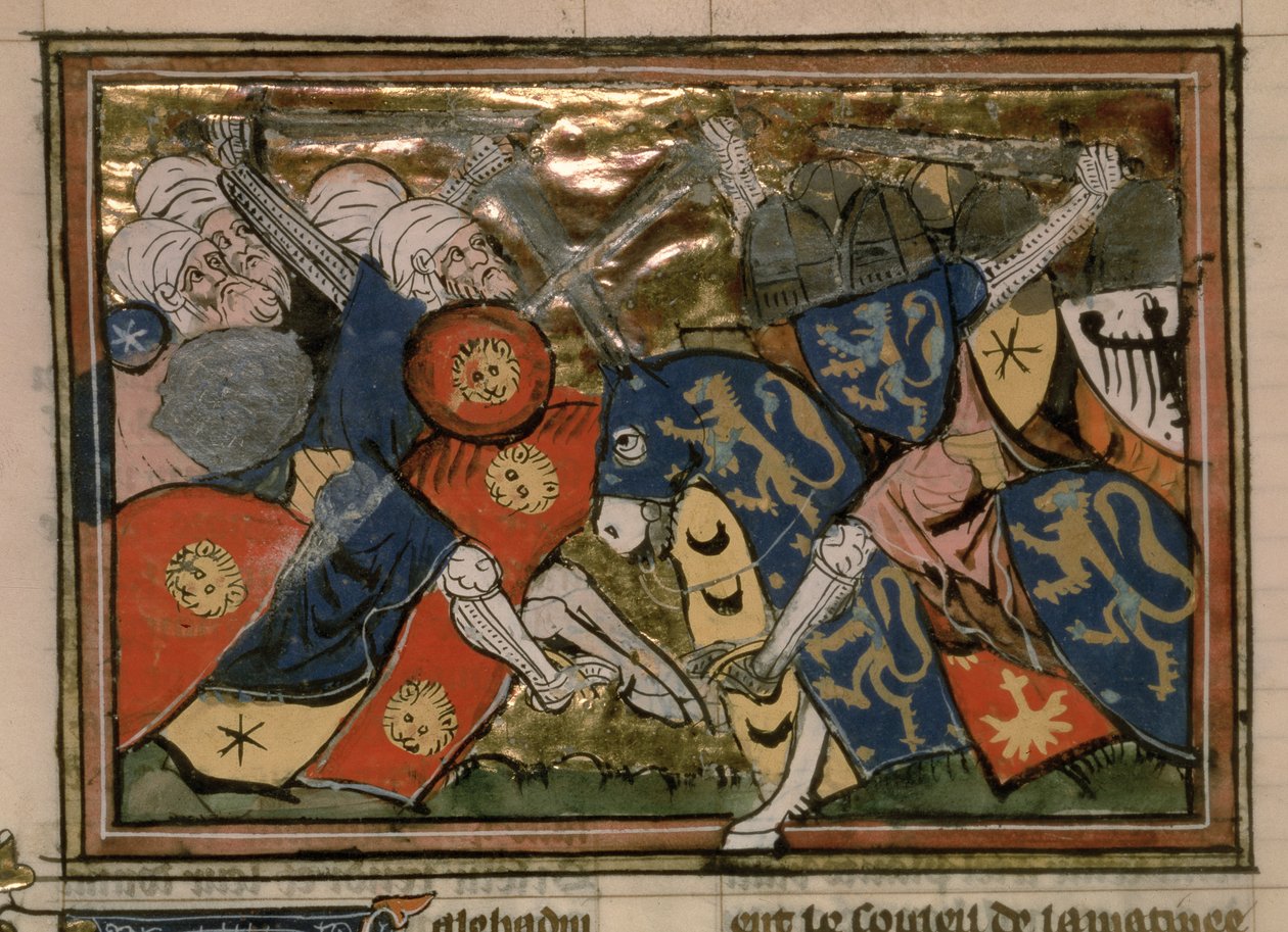Fr 22495 f.235v , Slaget vid Jerusalem 1187, från Le Roman de Godefroi de Bouillon av French School
