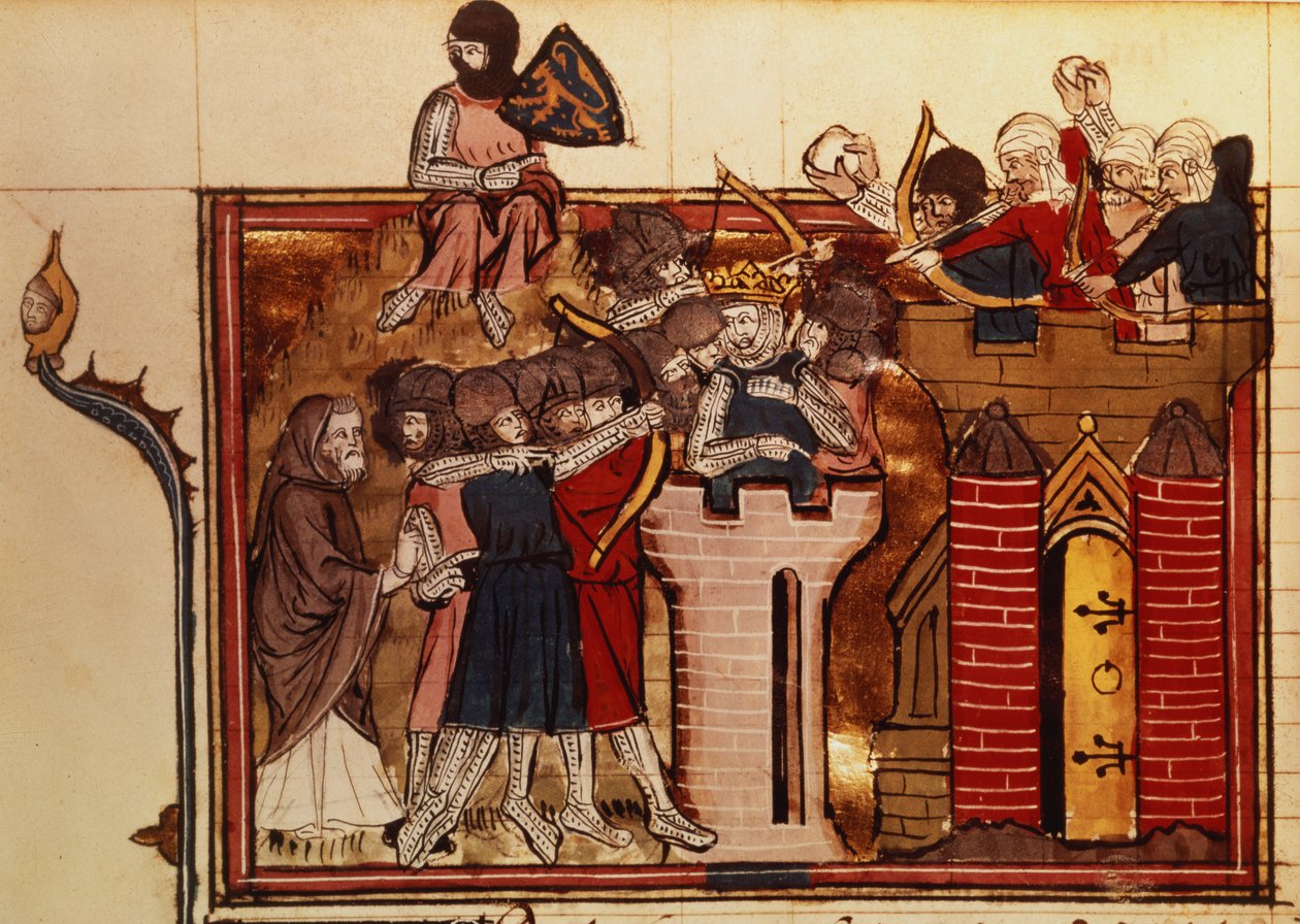 Fr 22495 f.69v Korsfararanfallet på Jerusalem 1099, från Le Roman de Godefroi de Bouillon av French School