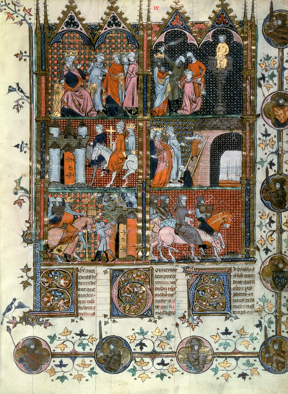 Fr 22495 f9 Korstågen: Turkarnas intagande av Jerusalem och massakern på de kristna, från Le Roman de Godefroy de Bouillon av French School