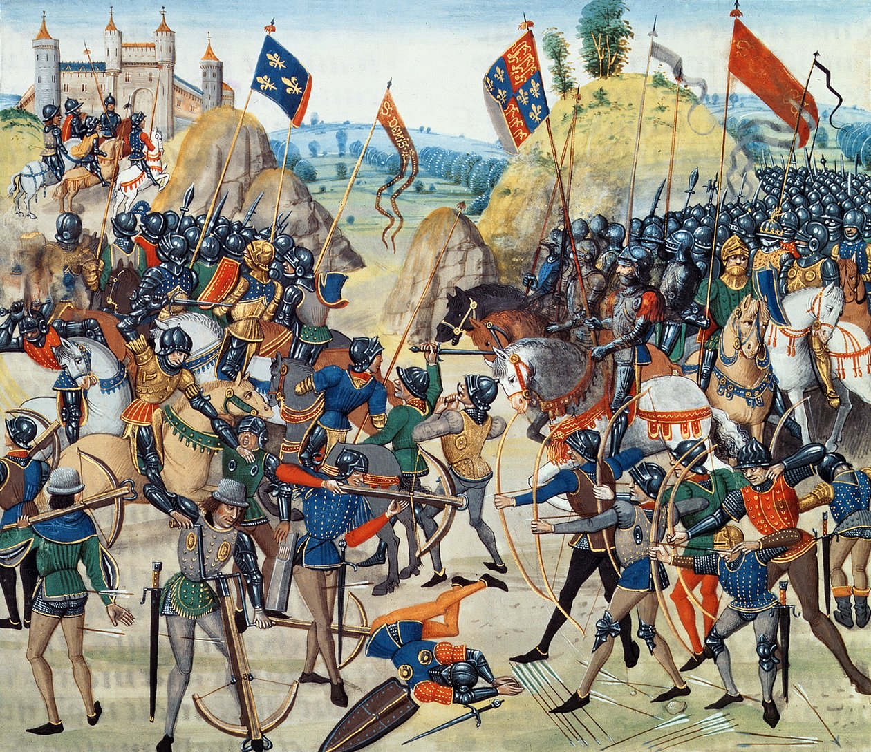 Fr 2643 f.165v Slaget vid Crecy från hundraåriga kriget, från "Froissart"s krönika", 24 augusti 1346 av French School