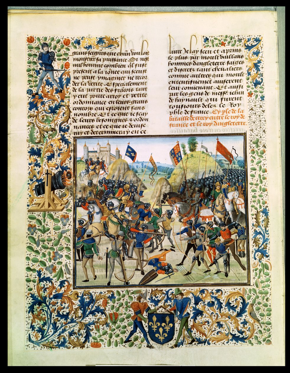 Fr 2643 f.165v Slaget vid Crecy från hundraåriga kriget, från Froissarts Chronicle, 24 augusti 1346 av French School