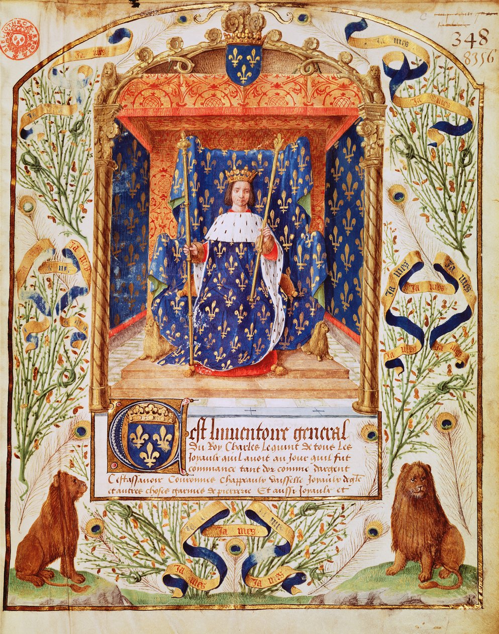 Fr 2705 f.C. Frontispice till en inventering av skatten som tillhörde Karl V av Frankrike, 1379 av French School