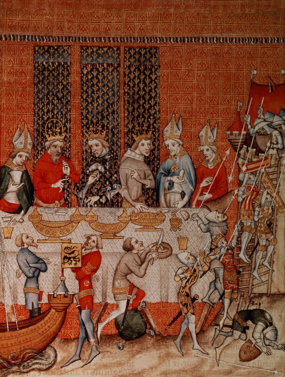 Fr 2813 f.473 Bankettscen, från Grandes Chroniques de France, 1375-79 av French School