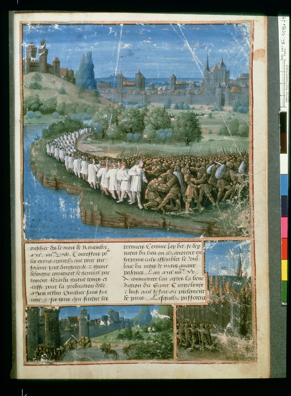 Fr 5594 f.19 Eremiten Peters första korståg, från Passages faits Outremer skriven av Sebastien Mamerot, c.1490 av French School