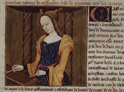 Fr 599 f.29 Cassandra spelar en cittra, från `Des Cleres et Nobles Femmes av French School
