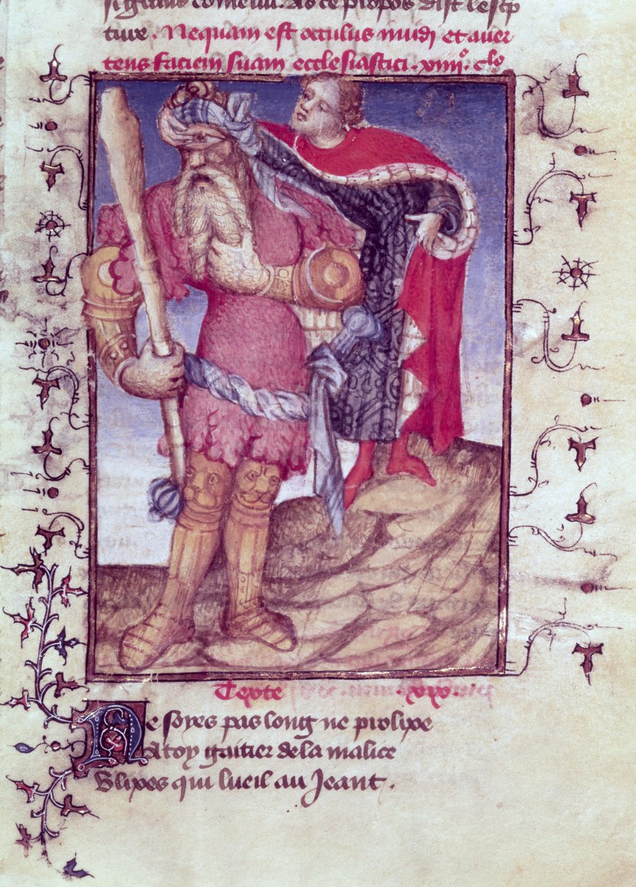Fr 606 f.11 Ulysses genomborrar kyklopens öga, från Epitre dOthea, av Epitremästaren, c.1406 av French School