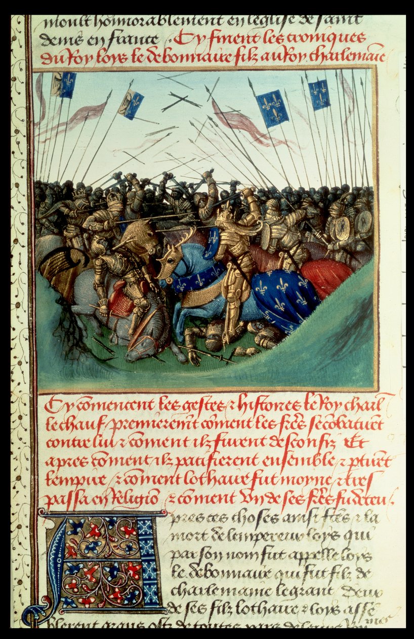 Fr 6465 f.140 Lothar I (795-855) Kejsare av västerlandet i strid med sina bröder Ludvig den tyske (c.804-76) och Karl den skallige (823-77) vid Fontenoy en Puisaye 841 av French School