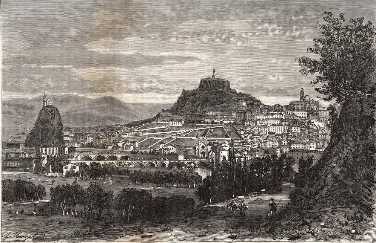 Frankrike, Auvergne, Haute-Loire (43), Le Puy en Velay (Le-Puy-en-Velay) - gravyr i "La France illustrée: geografi, historia, administrationsstatistik" av V.A. Malt-Brown. 1884 av French School