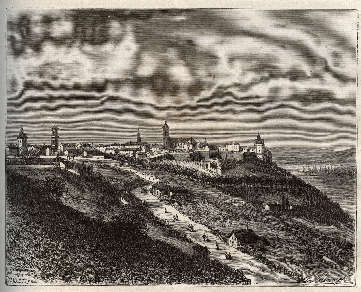 Frankrike, Champagne-Ardenne, Haute-Marne (52), Langres - gravyr i "La France illustrée: geografi, historia, statistisk administration" av V.-A. Maltbrunt. 1884 av French School