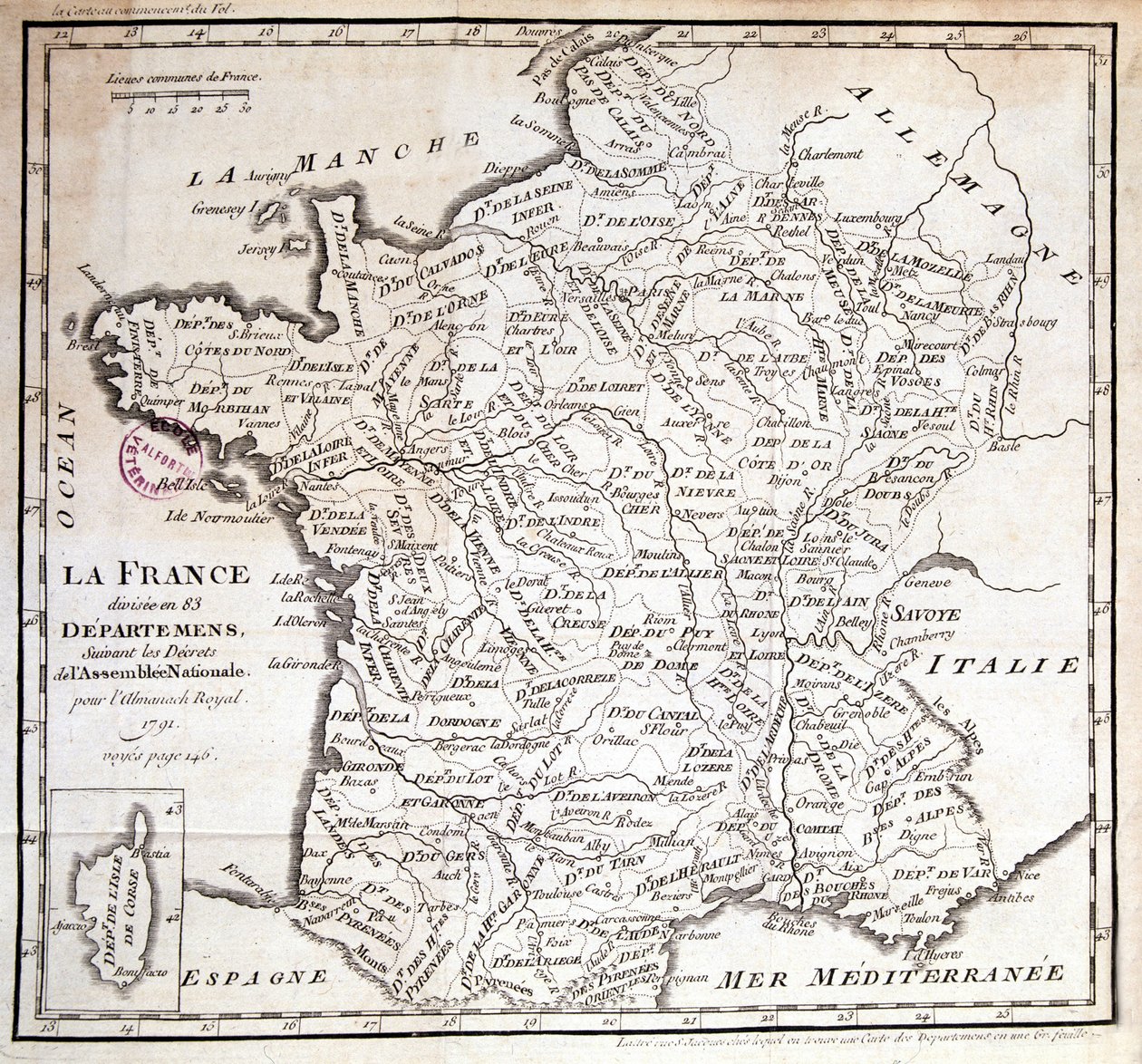 Frankrike delas in i 83 departement efter dekreten från nationalförsamlingen 1791 av French School