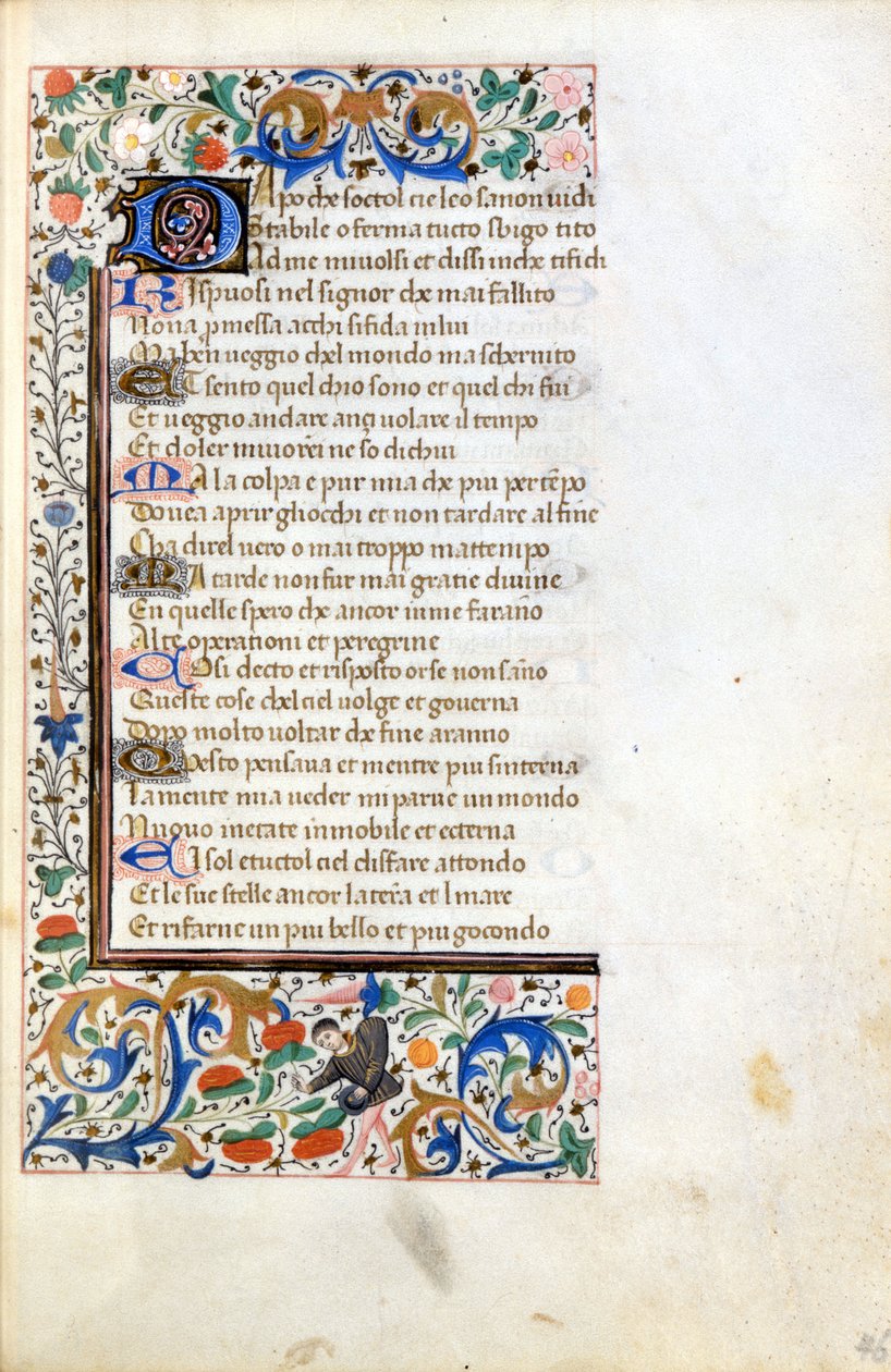 Francesco Petrarca (Petrarca): incipit från ett upplyst manuskript från den franska skolan på 1300-talet. Kommunal Bibl. av Rimini. av French School