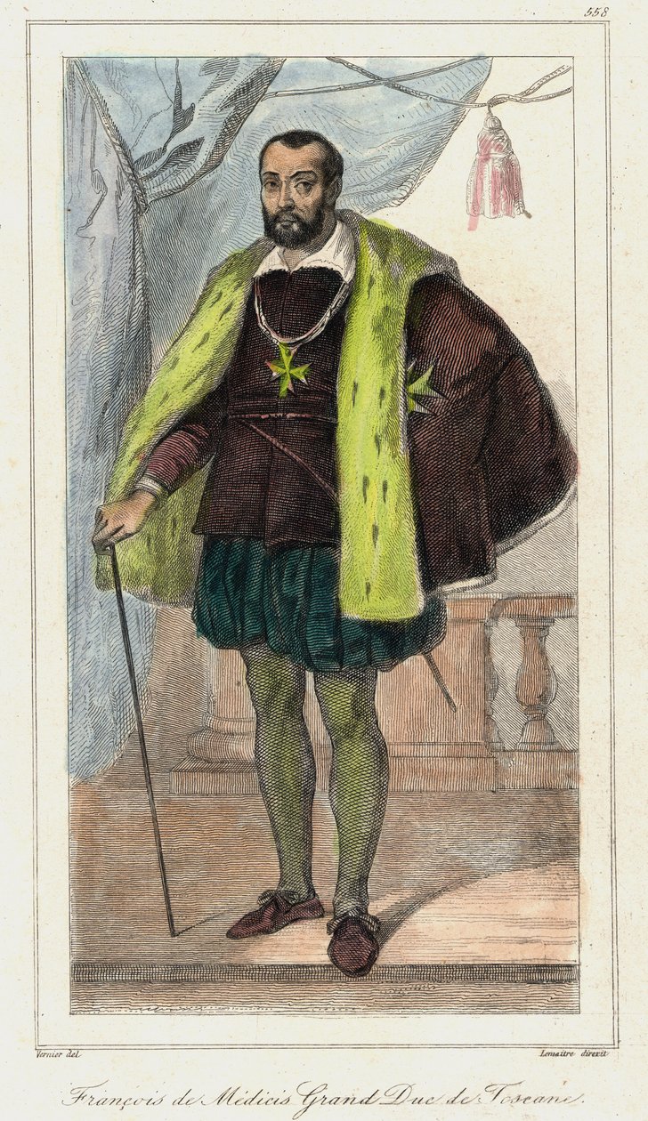 Francesco de Medici (Francis de Medicis), storhertig av Toscana (1541 - 1587) far till Maria av Medici. Gravyr 1800-talet. av French School