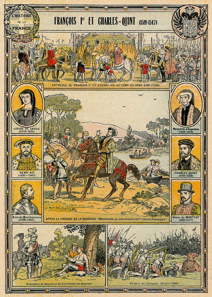 Francis I av Frankrike och Charles V, helige romerske kejsare, illustration från 